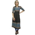 thumbnail image 1 of Bimba Women's Black Designer Tunic Printed A-Line Kurti Kurta Dress-22, 1 of 5