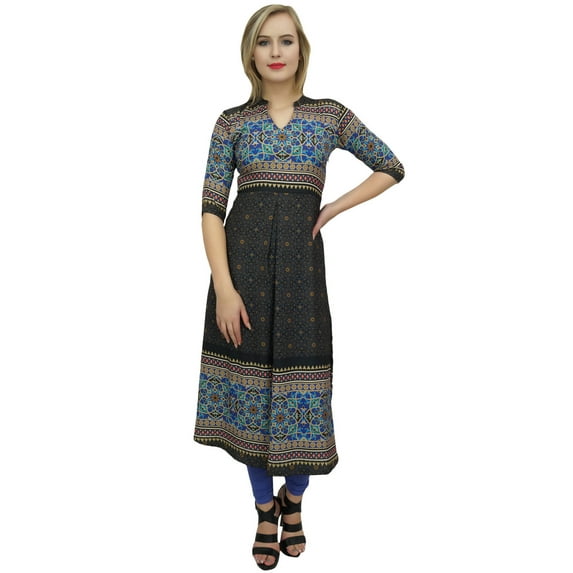 Bimba Women's Black Designer Tunic Printed A-Line Kurti Kurta Dress-22