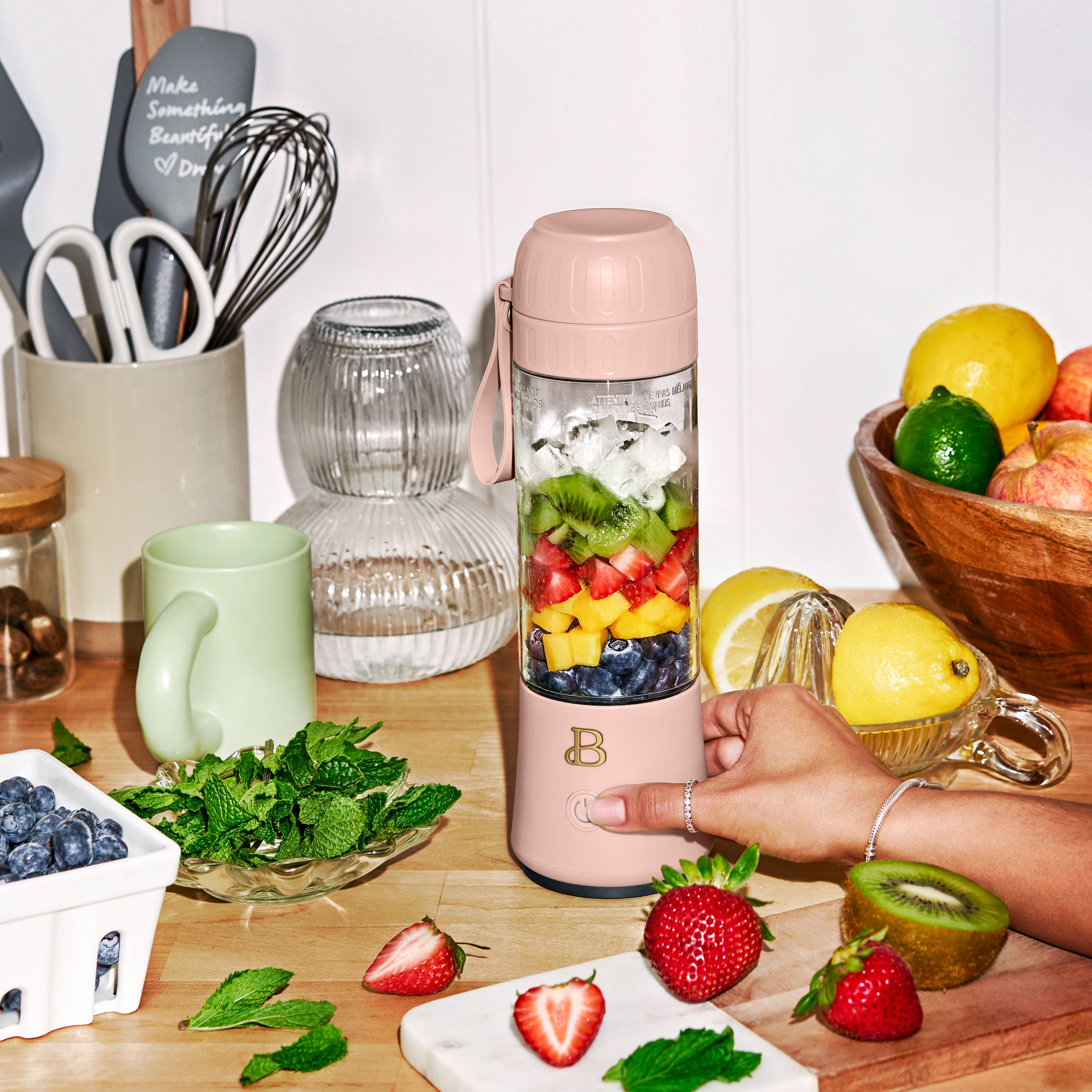 Beautiful Portable to-Go Blender 2.0, 70 W, 16 oz, Rose by Drew Barrymore