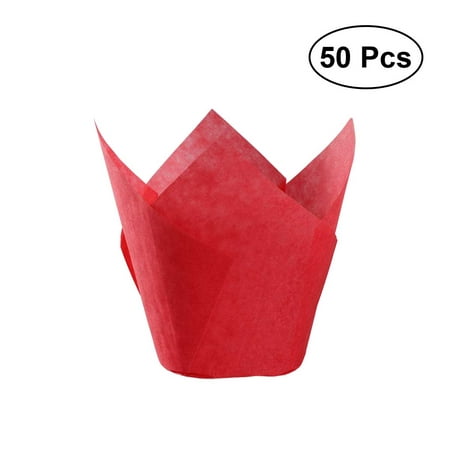 

FRCOLOR 50Pcs Cupcake Wrappers Baking Cups Tulip Shape Liners Muffin Cake Cup Party Favors - Red