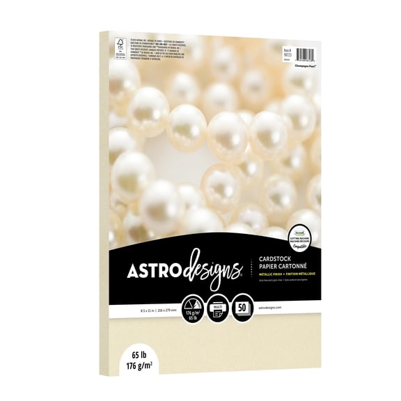 Astrodesigns Cardstock, Champagne Pearl Metallic, 8.5" x 11", 65 lb./176 gsm, 50 Sheets (98723-02)
