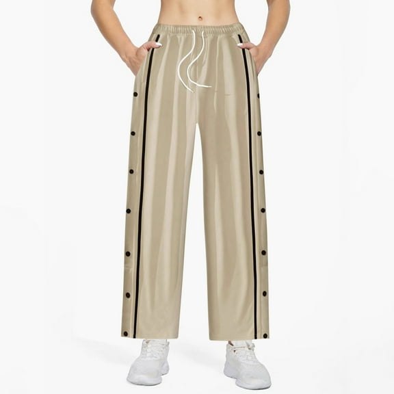 DHFJKG Women's Side Striped Buttons Pants Wide Leg Casual Pants With Pockets And Drawstring For Exercise Stylish Trousers