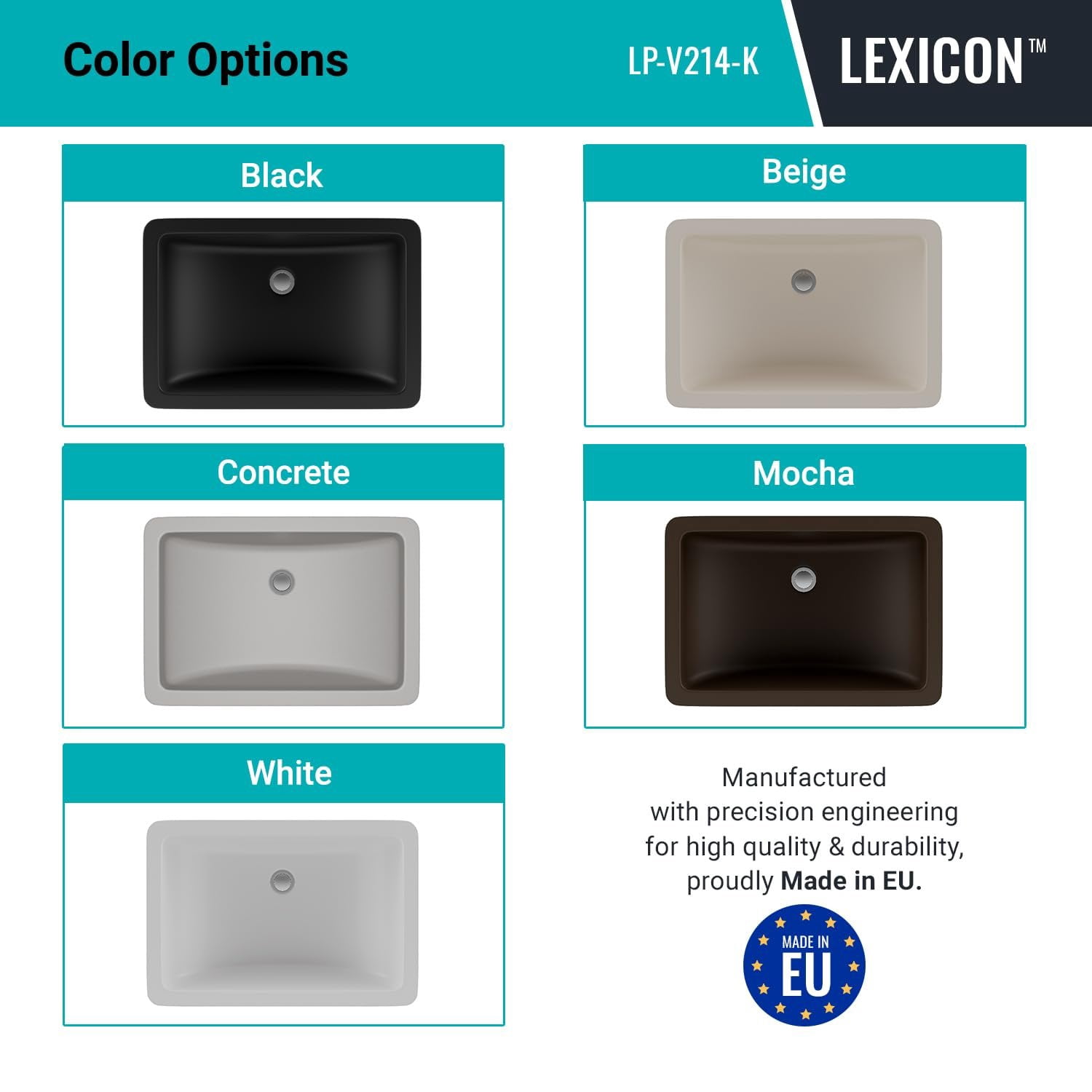 21" Rectangle Quartz Vanity Bathroom Sink, Galaxy Black Drop-In Sink, Undermount Bathroom Sink, Granite Vanity Basin by Lexicon Platinum LP-214-K