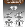 thumbnail image 2 of Cook N Home Juego de utensilios de cocina de acero inoxidable de 10 piezas, ollas y sartenes, juego de cocina con asas que se mantienen frescas, apto para lavavajillas, plateado, 2 of 5