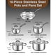 thumbnail image 2 of Cook N Home Juego de utensilios de cocina de acero inoxidable de 10 piezas, ollas y sartenes, juego de cocina con asas que se mantienen frescas, apto para lavavajillas, plateado, 2 of 5