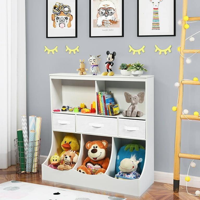 3-Tier Kids Storage Shelf Corner Cabinet with 3 Baskets - Costway