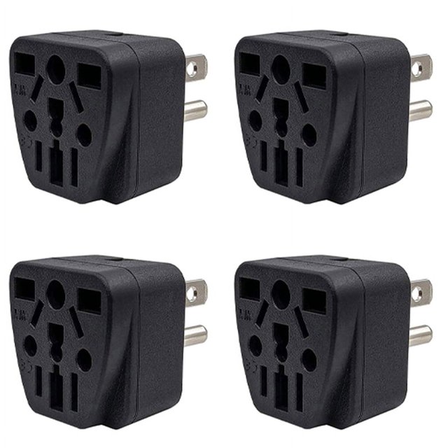 Adaptador de enchufe de viaje de EE. UU., 4 unidades, UE/Reino Unido/AU/In/CN/JP/Asia/Italia/Brasil a EE. UU. (tipo B), 3 enchufes de EE. UU., cargador convertidor negro