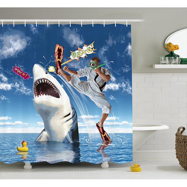 Sealife Shower Curtain By Unusual Marine Navy Life Animals Fish Sharks With Karate Kid And Comics Balloon Art Fabric Bathroom Decor Set With By Ambesonne Walmart Com Walmart Com