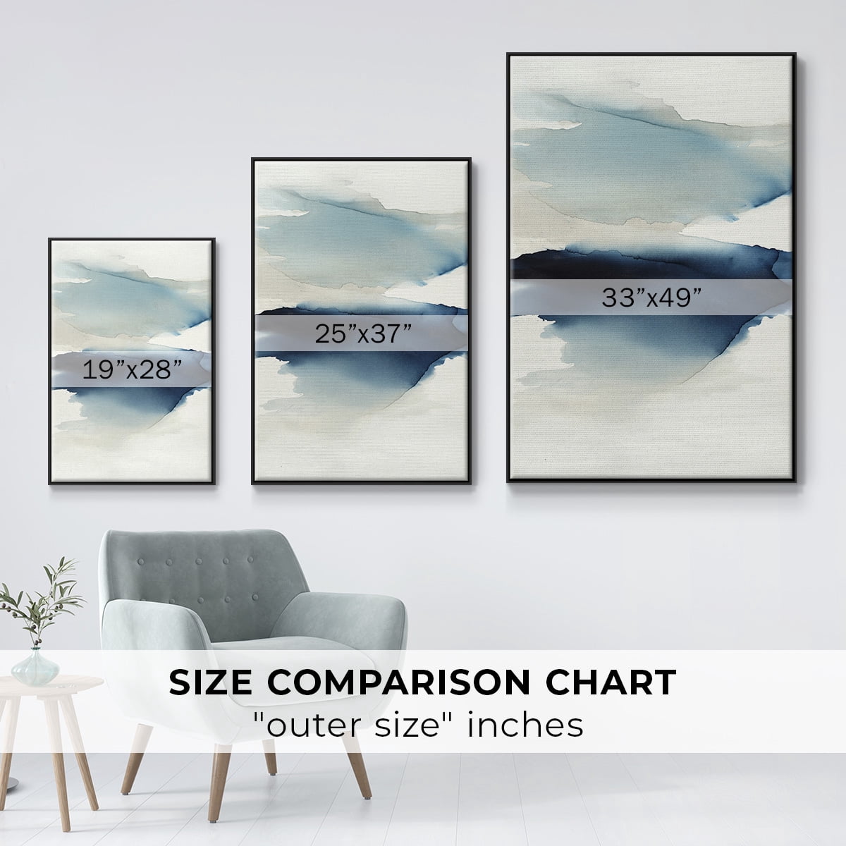 Waves I Framed Premium Gallery Wrapped Canvas - Ready to Hang - 17 x 25 - Black Floating Frame