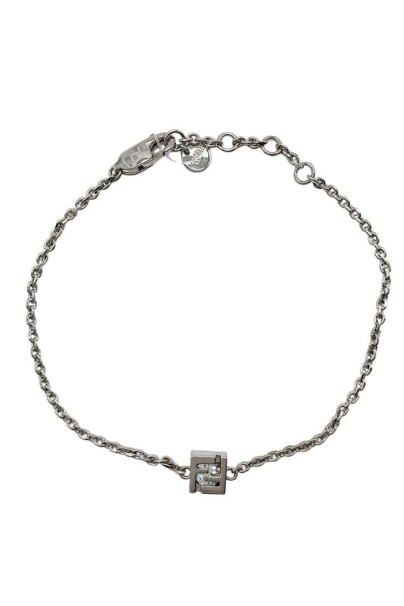Pre-Owned FENDI bracelet, silver metal, women's, FF, rhinestone.