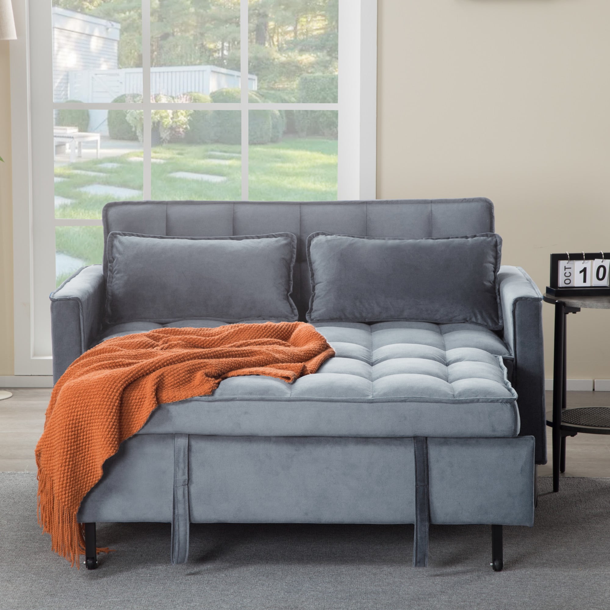Gewnee 53.94" Pull-Out Sofa Bed – Convertible Twin Size Sleeper Bed,3 Adjustable Backrest Angles & Storage Side Pocket for Living Room,Office,Guest Room.Gray