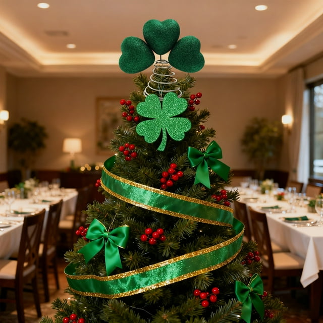 SouMaox St. Patrick's Day Tree Topper, Cloverleaf Ornament, Spring Base Design, Festive Holiday Decoration for Christmas Party Home