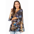 thumbnail image 4 of Sakkas Marina Women's Casual Short Sleeve Blouse Top Tunic Loose Floral Round Neck - 555-Black - S/M, 4 of 5