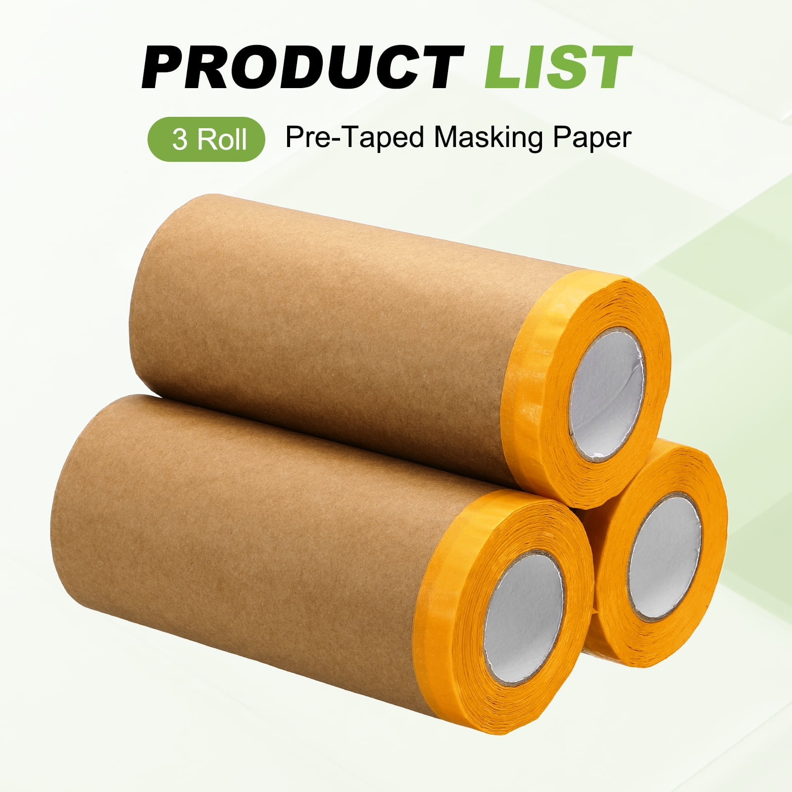 Uxcell 3pcs Pre-Taped Masking Paper, 12" x 49 ft Paint Adhesive Protective Paper Painter Tape and Drape for Masking Auto Body Covering Wall Skirting Frames, Yellow