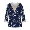 thumbnail image 5 of Spring Tops for Women Long Sleeve Shirts for Women Plus Size under $5 Fall Trendy Women's Summer V-Neck 3/4 Sleeve Lace Splicing Solid Casual T-shirt Blouse Top Blue 3x, 5 of 5