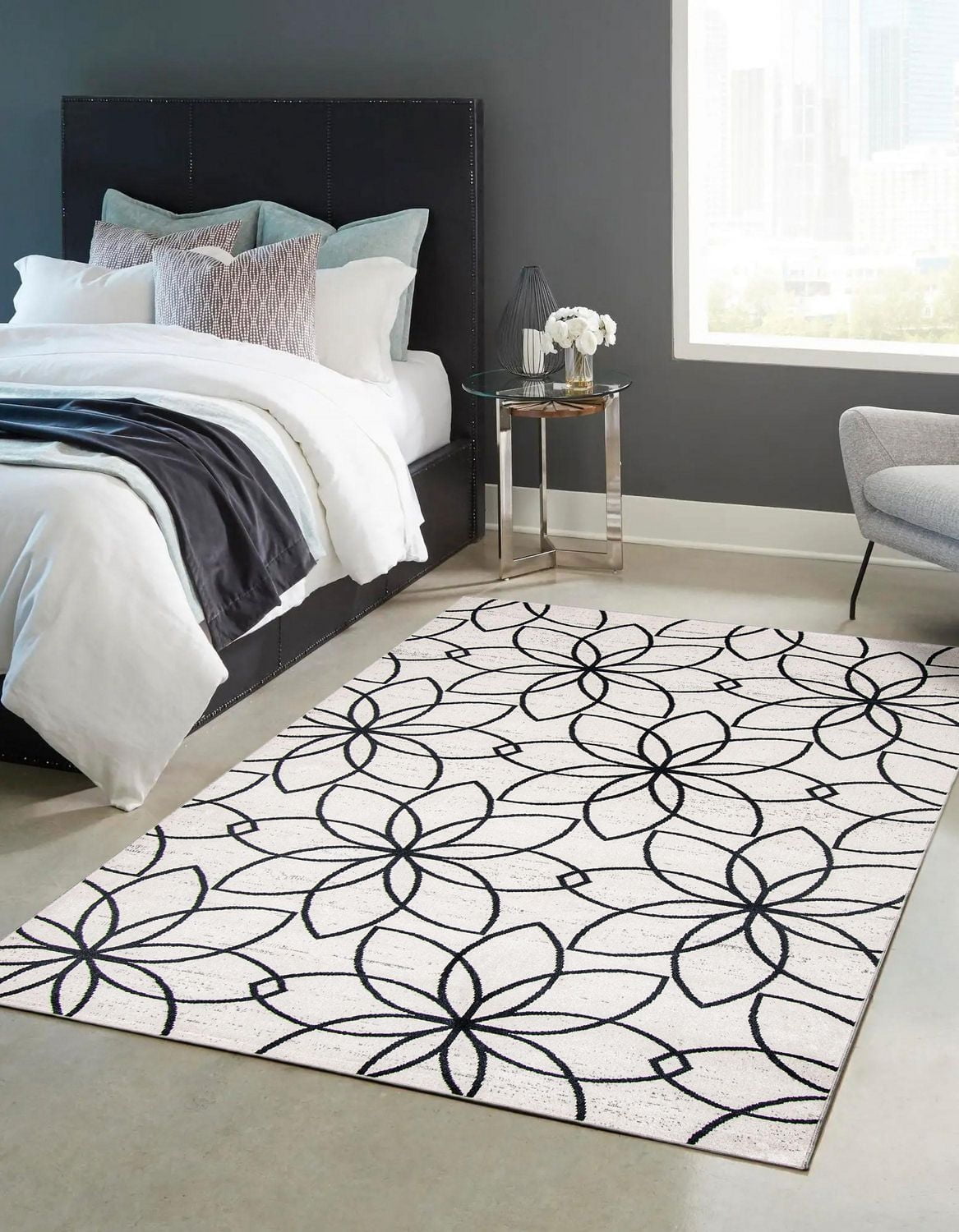 Tapis Lavable ECARPET Floral pour Chambre, Salon, Chambre d'Enfant, Couloir