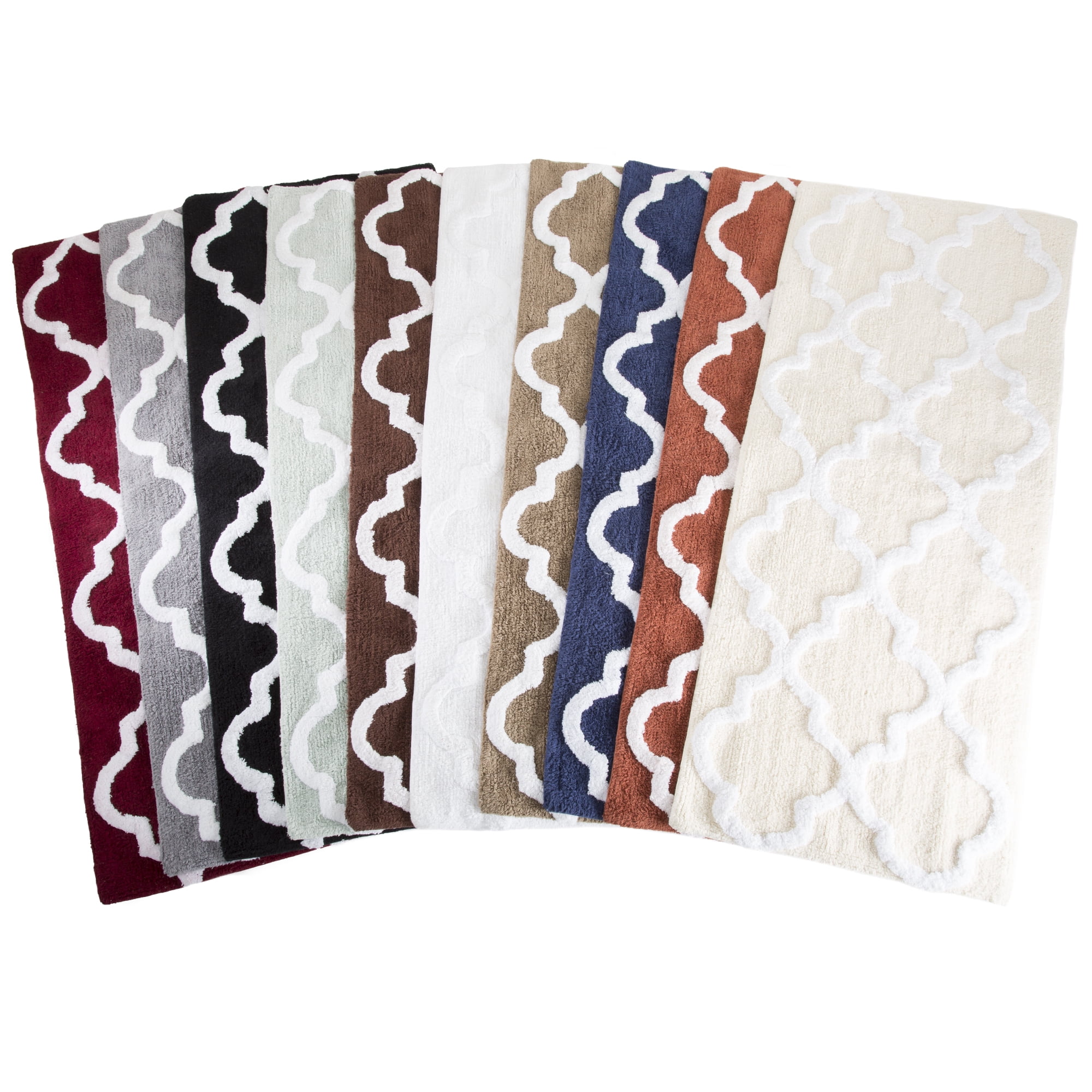 Somerset Home European Regal Trellis White Cotton Bath Rug, 24" x 60", Machine Washable
