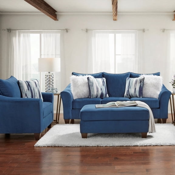 Modern Navy Blue 3-Piece Sofa Set with Pillowback and Upholstered Cushions