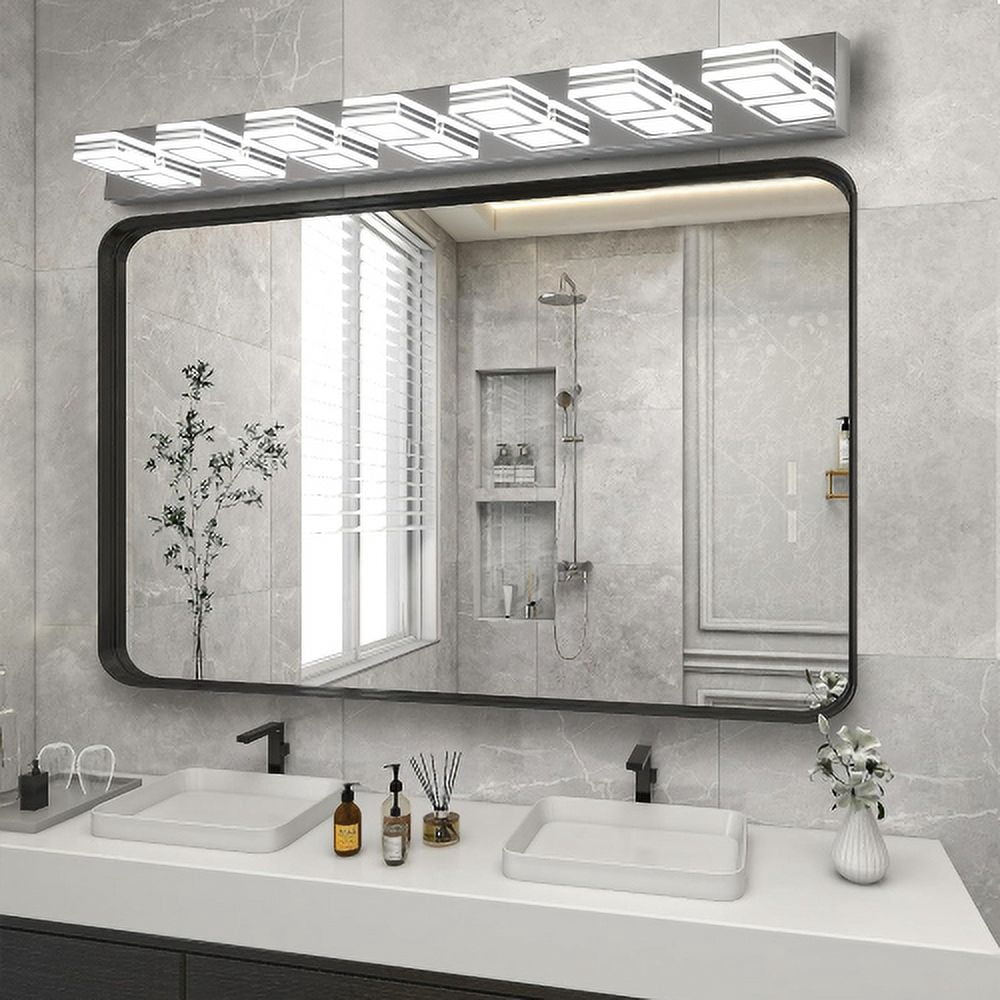 Hi-LIGHTS,Modern 7-Light Rotatable & Dimmable LED Makeup Mirror Light with Acrylic Shades,Sleek Bathroom Wall Fixture for Bathroom,Dressing Room,Mirror Cabinet,Living Room,Bedroom(Chrome）