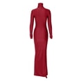 thumbnail image 3 of Vestido largo sexy de cuello alto y manga larga para mujer - Vestido de cóctel ajustado con cintura anudada, 95 % poliéster, S-L, 3 of 3