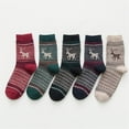 thumbnail image 2 of Yuanlong Womens Socks 5 Pairs Christmas Reindeer Pattern Knitted Crew Socks Autumn Winter Thermal Boho Middle Tube Socks, 2 of 8