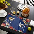 thumbnail image 3 of Blue Crane Placemats Set of 6, Vintage Red Teal Spring Floral Botanical Placemats for Dining Table, Place Mats for Kitchen Tabletop, Waterproof Wipeable Dining Table Mats Set, 3 of 9