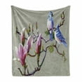 thumbnail image 1 of Magnolia Soft Flannel Fleece Throw Blanket, Waxwing Sparrow Birds Perching on Branches of Flower Tree Watercolor Technique, Cozy Plush for Indoor and Outdoor Use, 50" x 60", Multicolor, by Ambesonne, 1 of 6