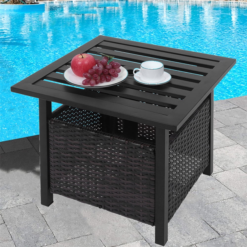 Outdoor Table, SEGMART Patio Table with Umbrella Hole, Outdoor Wicker