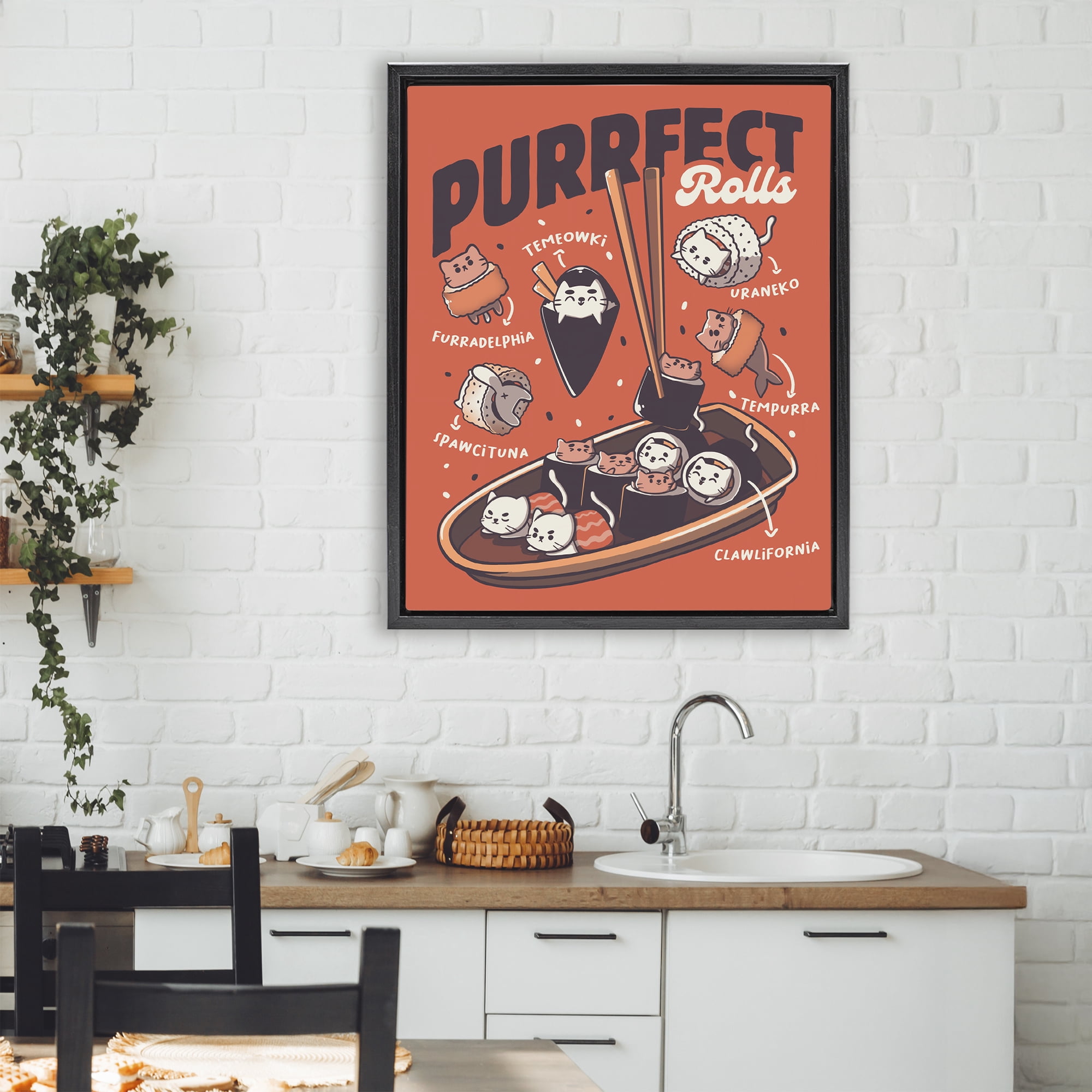 Stupell Industries Purrfect Rolls Sushi Cats Black Framed Floater Canvas Wall Art, design by Tobe Fonseca