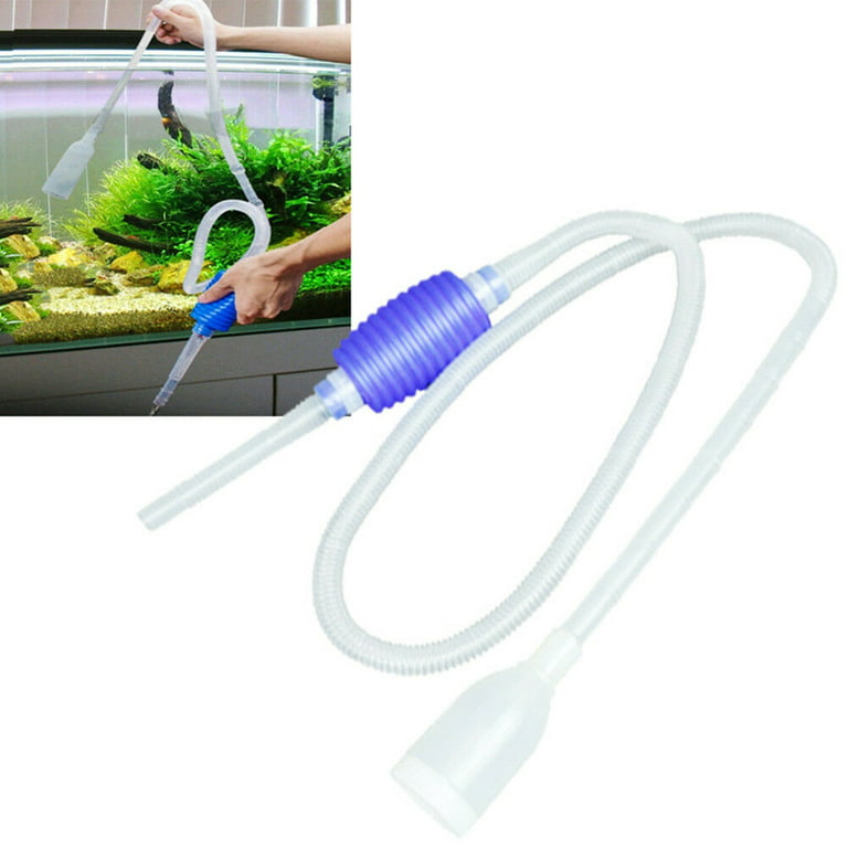 HEVIRGO Aquarium Vacuum Water Changer Gravel Cleaner Fish Tank Manual  Siphon Pump Tool Blue Plastic