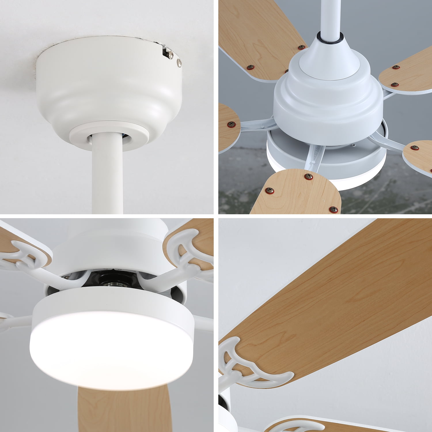 Ceiling Fan 52 Inch, 5 MDF Blades with LED Light and Remote Control, 6 Speed Reversible DC Motor for Indoor Use, White