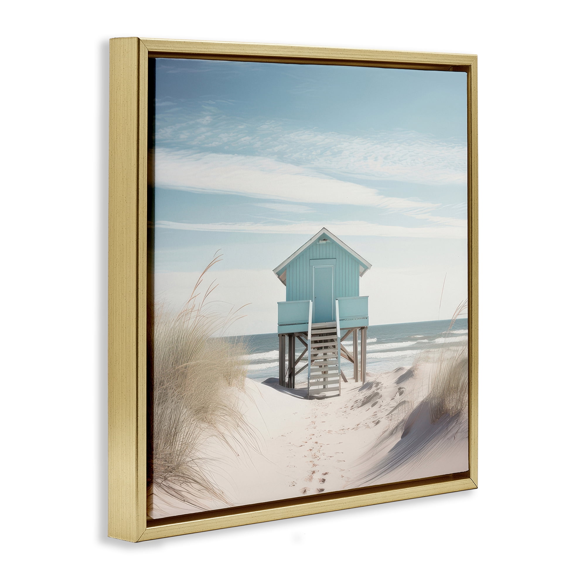 Stupell Industries Coastal Lookout Hut Nautical & Beach Painting Gold Floater Framed Canvas Art Print Wall Art, 25 x 25
