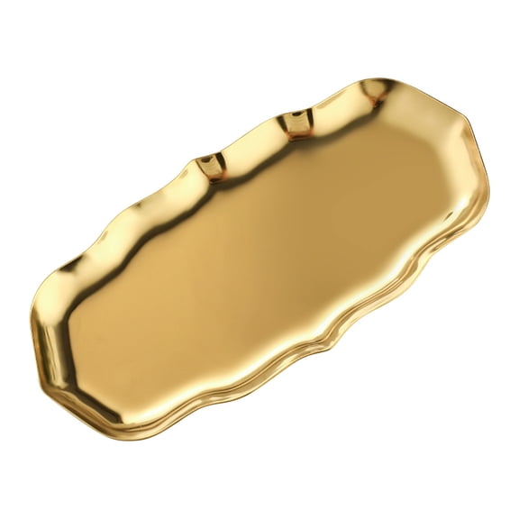 FXMLRLK 1 Pack Oval Golden Tray, Decorative Metal Tray with Curved Lip and Irregular Lacy Edge, Serving Platter Vanity Jewelry Tray for Dessert Table, Desktop, Bathroom(Gold)