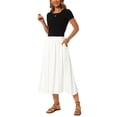 thumbnail image 2 of INSPIRE CHIC Women's Linen Skirt Summer Casual Flowy Swing Elastic High Waist A-Line Boho Midi Skirts with Pockets S White, 2 of 6