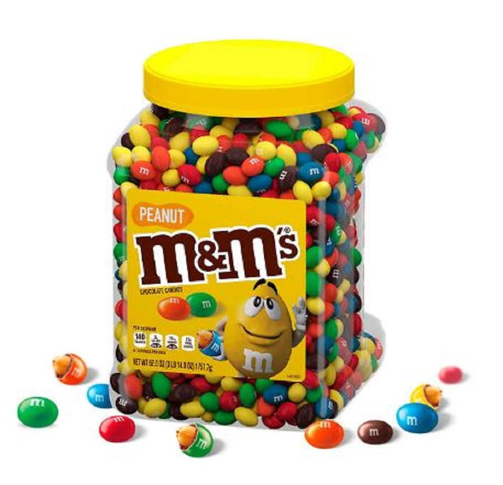 2 PACK | M&M's Peanut Chocolate Candy, Plastic Pantry Size Jar (62 oz.)