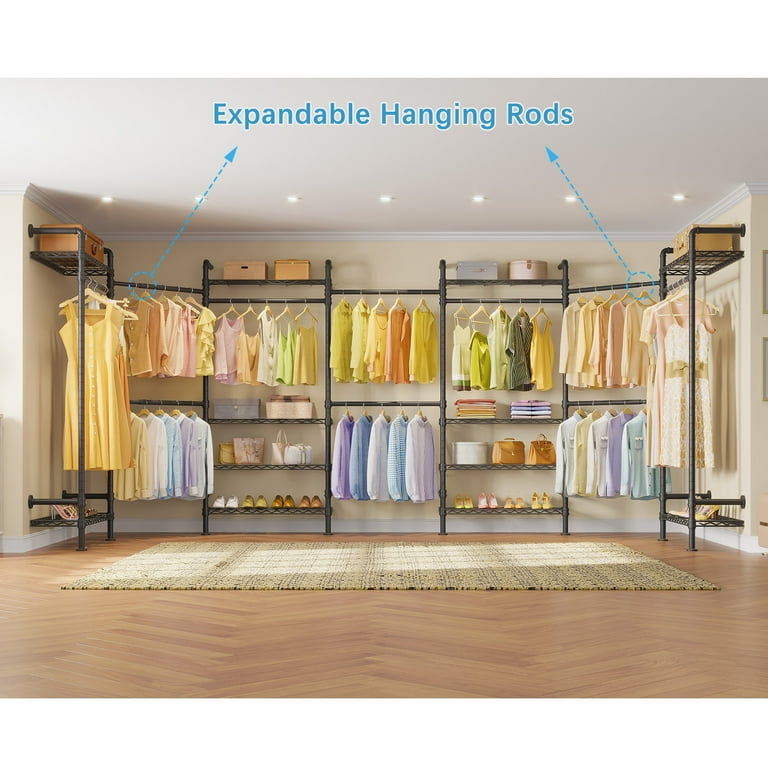 Timate U3 U Shape Garment Rack Heavy Duty Clothes Rack Expandable Industrial Pipe Clothing Rack L Shaped Wall Mounted Closet System Wardrobe Kit