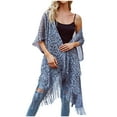 thumbnail image 2 of Jacenvly 2024 Swimdress for Women Plus Cover Up Comfortable Women's Kimono Beach Swimsuit Cover Up Chiffon Cardigan Summer Floral Print Polka Dot Fashion Gray, 2 of 9
