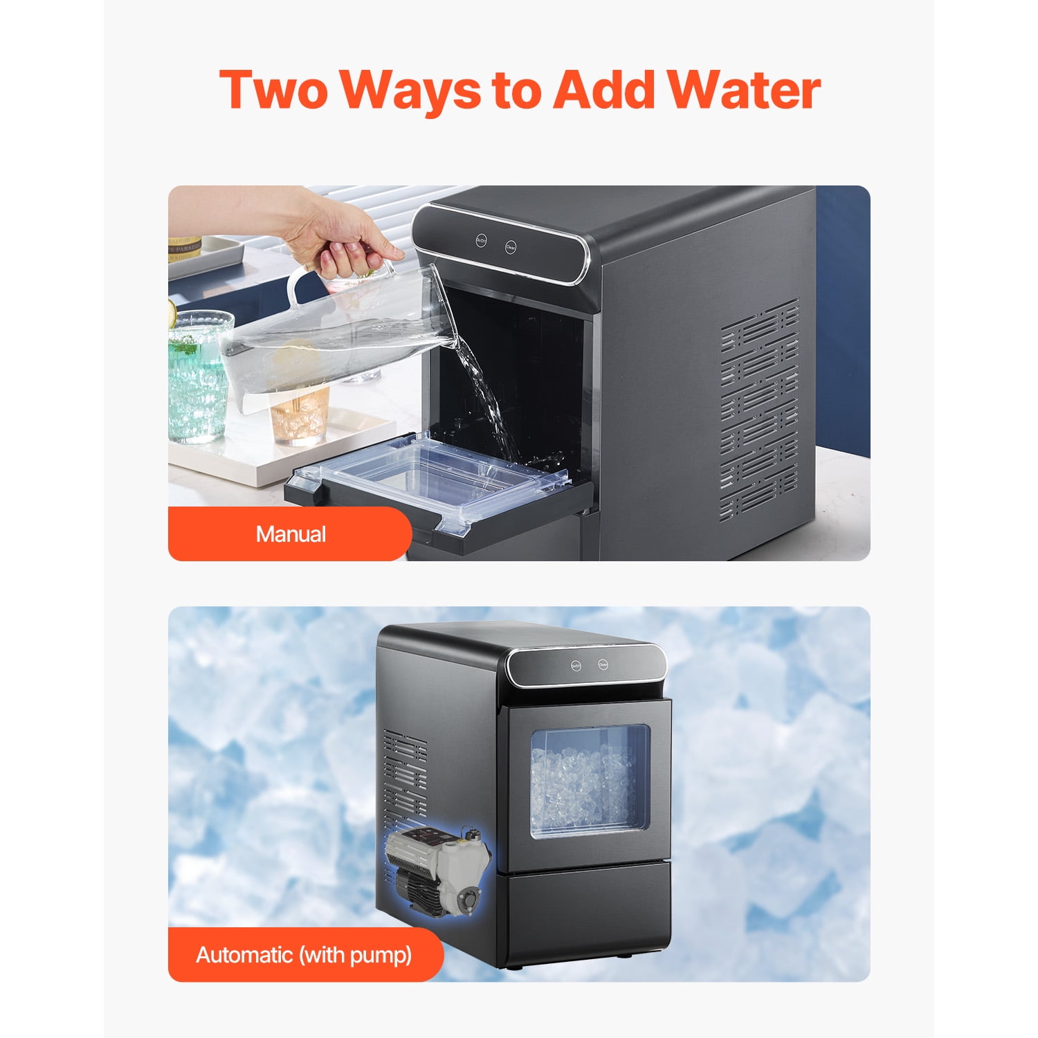 KFFKFF37lbs/24H Countertop Ice Maker Nugget Ice Maker Self-Cleaning Portable Ice Maker with Ice Scoop & Drip Tray