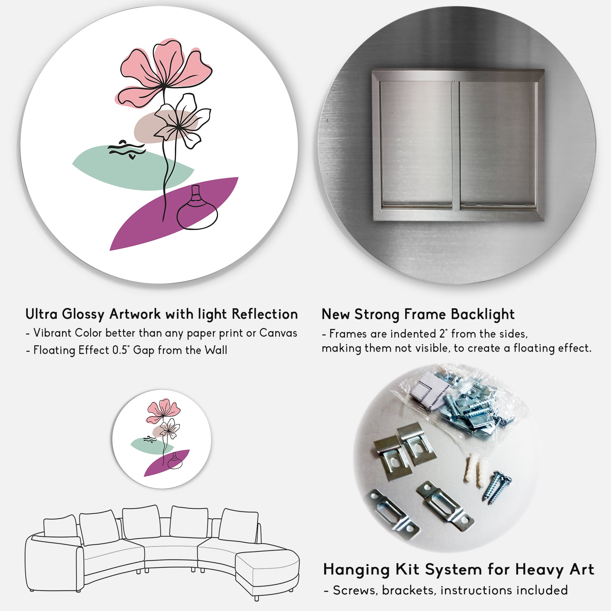 Designart 'Abstract Flowers Plants With Elementary Shapes IV' Modern Circle Metal Wall Art 36x36 - Disc of 36