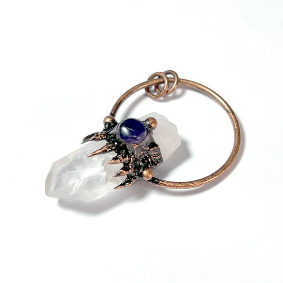 Clear Quartz Hexagonal Point Pendant with Amethyst Accent Natural Raw Crystal Healing Necklace for Women, Boho Spiritual Jewelry