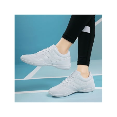 

Daeful Adult & Youth Comfortable Lace Up Cheerleading Shoe Breathable Sneakers Competition Lightweight Non-Slip Cheer Shoes White White 10