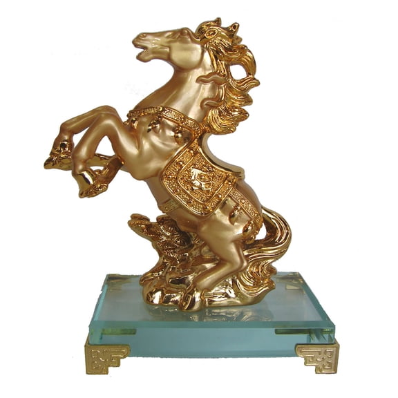 Golden Flying Horse Statue wit Crystal Base
