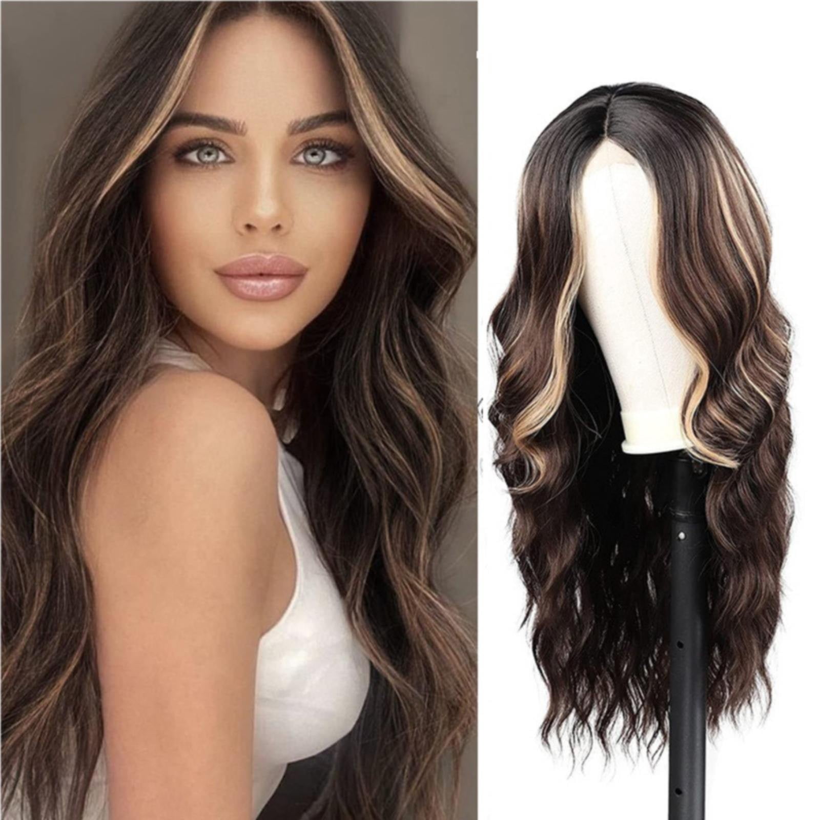 Little Lace Gradual Color Long Curly Hair Wig with Natural Medium Part Wavy Synthetic Headwear for Women