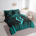 thumbnail image 3 of Homewish Geometric Honeycomb 7 Pieces Bedding Comforter Set,Cartoon Lightning Full Bedding Set,Cyan Black Hexagon Fitted Sheet Flat Sheet For Teens,Ultra Soft Home Decor Reversible, 3 of 8