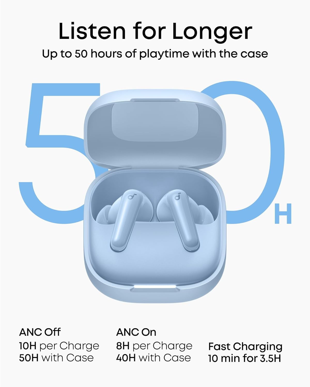 soundcore P31i Wireless Earbuds – Hi-Res Audio, Adaptive Noise Cancelling, 50H Battery Life, Fast Charging, IP55, Ultra-Portable – Blue