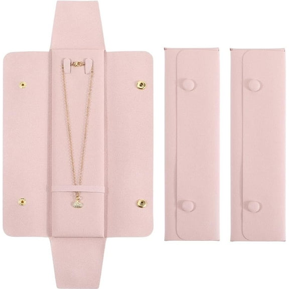 3Pcs Necklace Travel Case Tangle-Free Jewelry Organizer Storage Bag Travel Necklace Pouch for Wedding Christmas Valentine's Day Women BridesmGifts Pink 8.66 x 2.4 inch