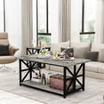thumbnail image 3 of MIERES Modern 3 Piece Coffee Table Set with Storage Shelves, Wooden Living Room Center Table and End Tables, Alloy Frame, Gray, 3 of 11