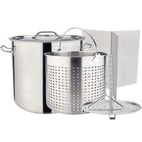 ARC USA 100QT 25Gallon Stainless Steel Stock Pot Tamale Steamer Crawfish Kit Turkey Fryer Pot All in One Function with Basket Steamer Divider and Hook