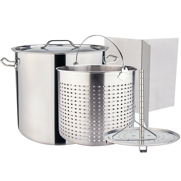 32 qt. Stainless Steel Stock Pot with Strainer Basket and Lid
