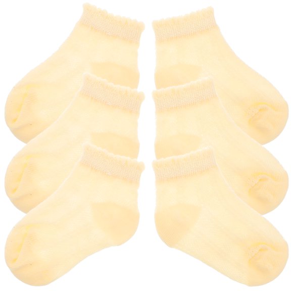 TELOLY 3 Pairs of Newborn Socks Light Yellow Cotton Short Socks Breathable Ruffle Edge for Daily Wear